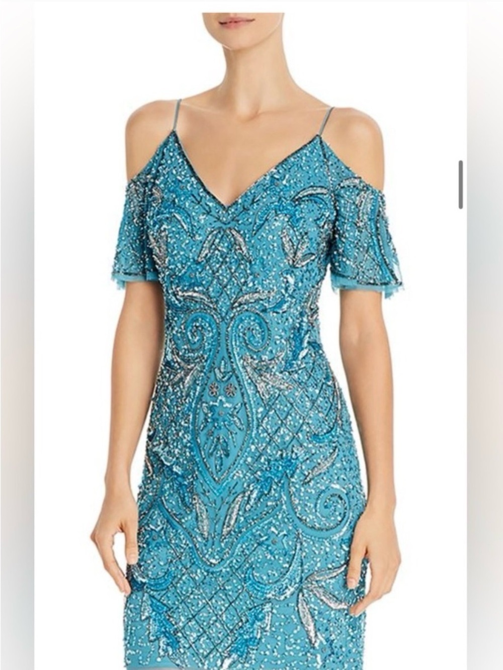 Aidan Mattox Cold Shoulder Beaded Mini dress Flutter sleeve sz 0